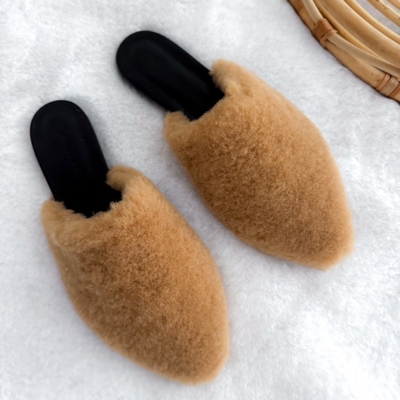 Jenni Kayne Shearling Mules Natural Tan Pointed Toe - Picture 6 of 10